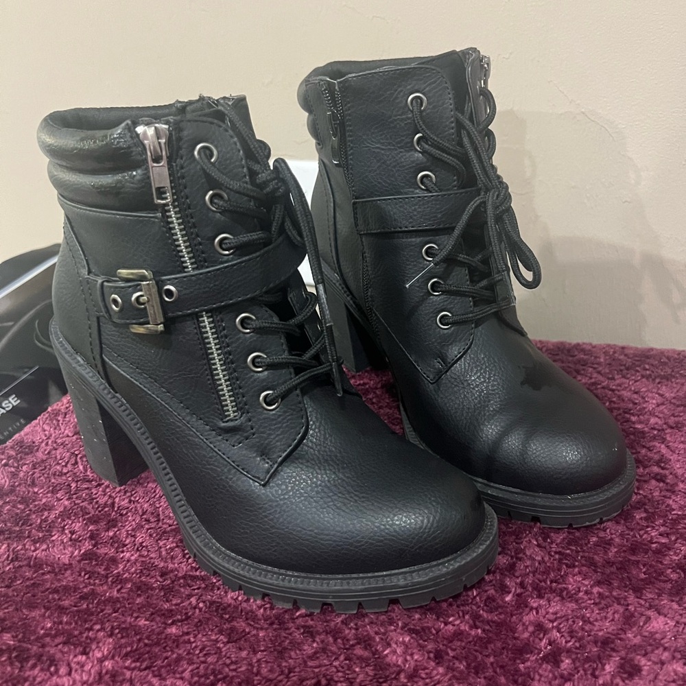 Torrid Black Lace-Up Boots with Buckle Detail